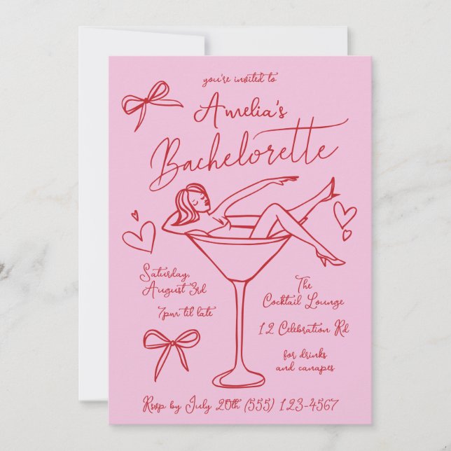 Personalização de Convite de Bachelorette Martini  (Frente)