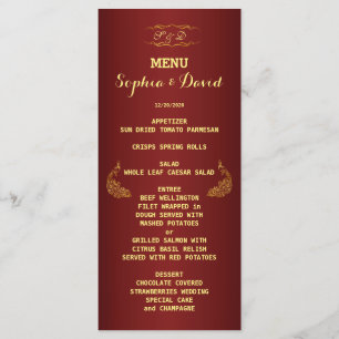 Personalização do Menu Dourado de Casamento de P