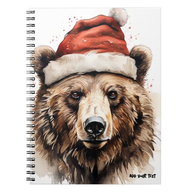 PERSONALIZAÇÃO: Urso com chapéu de Natal | Caderno (Frente)