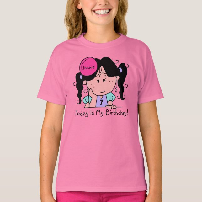 Personalizada Black Hair Girl w. Camiseta Balon Bi (Frente)