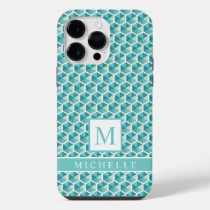 Personalizado Azul Teal Verde Branco Heptágono Geo