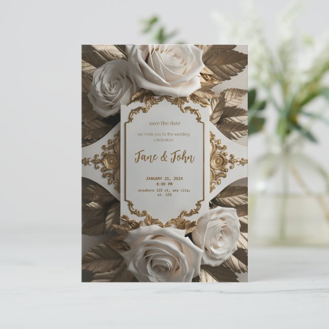 [Personalizado] Convite para Casamento Branco Eleg (Em pé/Frente)