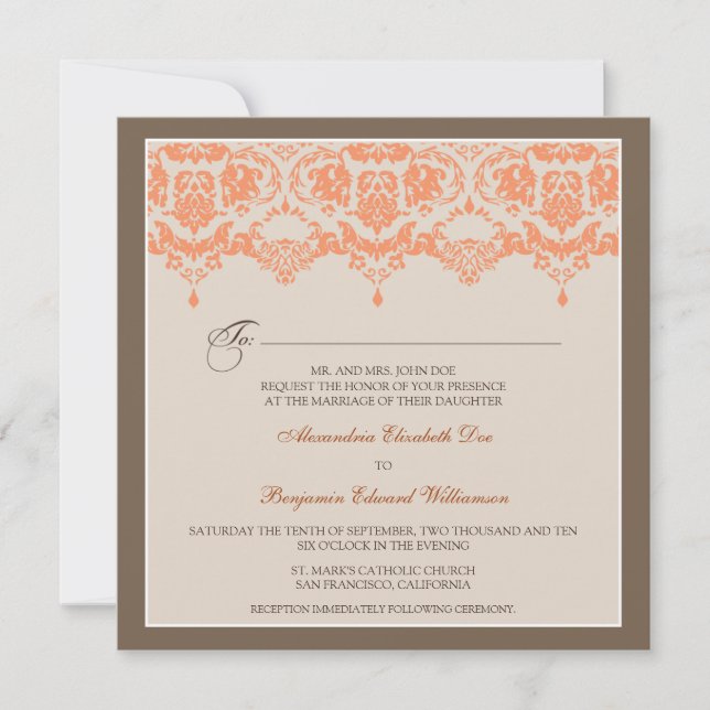 :personalizado: Convite para Casamento tema damasc (Frente)