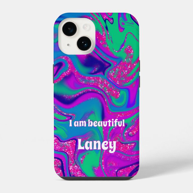 Personalizado Cool Groovy Rosa Ondulado Turquesa (Verso)