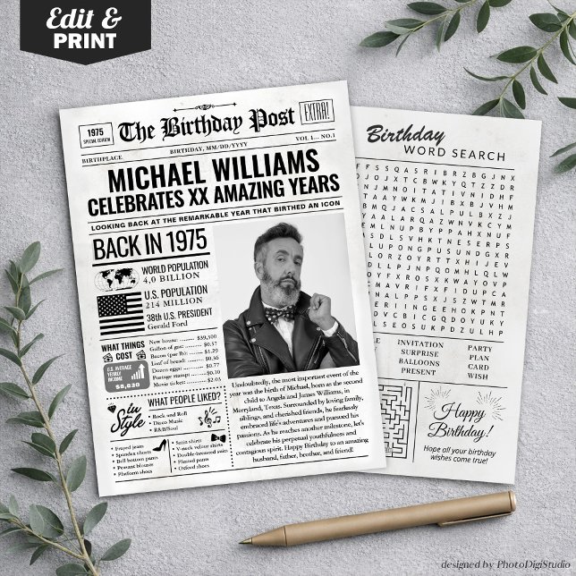 Personalizado de volta em cartão de aniversário de (Custom Back in 1975 Newspaper Birthday Card, Trend Holiday Card)