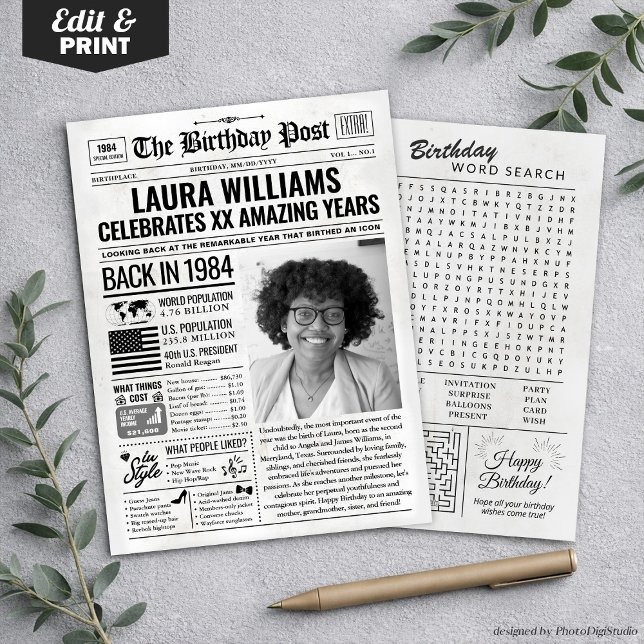 Personalizado de volta em cartão de aniversário de (Custom Back in 1984 Newspaper Birthday Card, Trend Holiday Card)