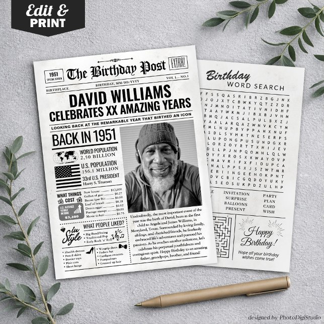 Personalizado de volta em cartão de aniversário de (Custom Back in 1951 Newspaper Birthday Card, Trend Holiday Card)