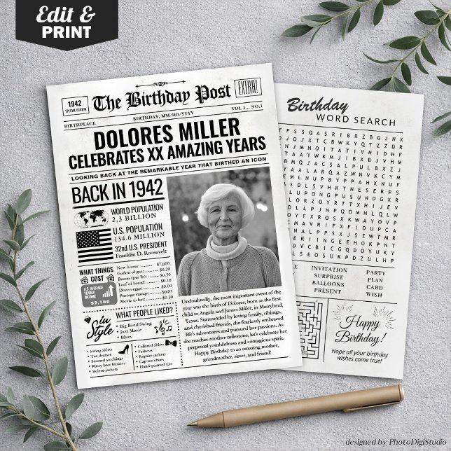 Personalizado de volta em cartão de aniversário de (Custom Back in 1942 Newspaper Birthday Card, Trend Holiday Card)