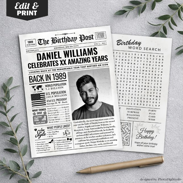 Personalizado de volta em cartão de aniversário de (Custom Back in 1989 Newspaper Birthday Card, Trend Holiday Card)
