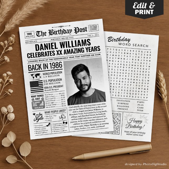Personalizado de volta em cartão de aniversário de (Custom Back in 1986 Newspaper Birthday Card, Trend Holiday Card)