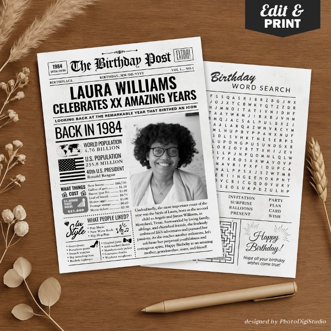 Personalizado de volta em cartão de aniversário de (Custom Back in 1984 Newspaper Birthday Card, Trend Holiday Card)