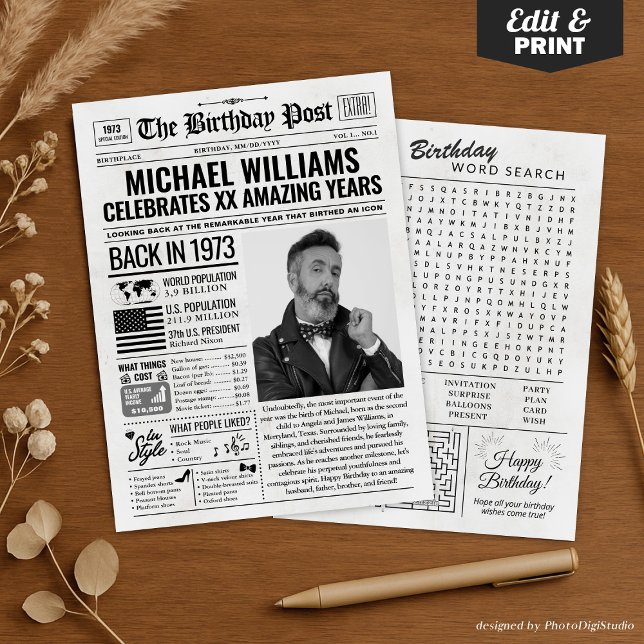 Personalizado de volta em cartão de aniversário de (Custom Back in 1973 Newspaper Birthday Card, Trend Holiday Card)