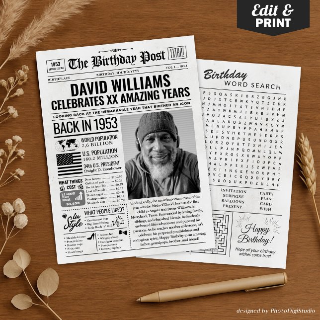 Personalizado de volta em cartão de aniversário de (Custom Back in 1953 Newspaper Birthday Card, Trend Holiday Card)