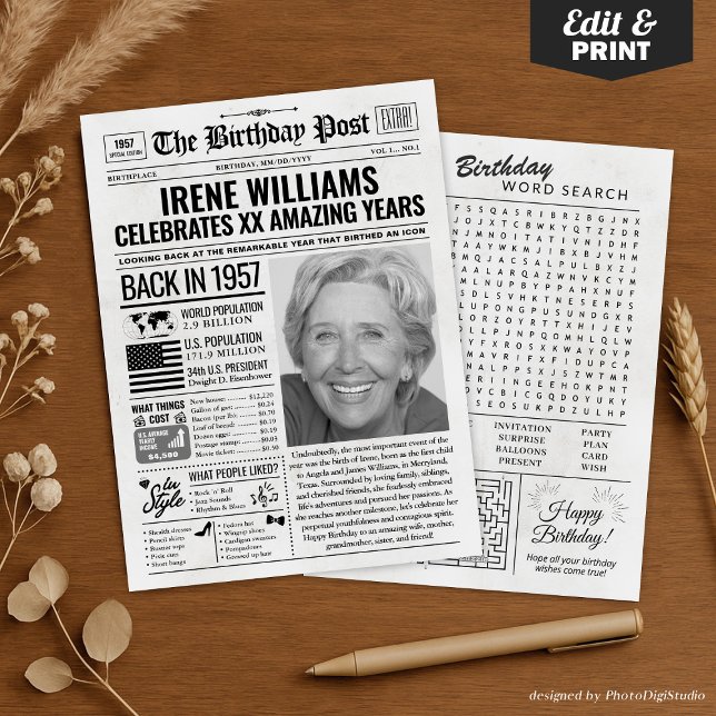 Personalizado de volta em cartão de aniversário de (Custom Back in 1957 Newspaper Birthday Card, Trend Holiday Card)