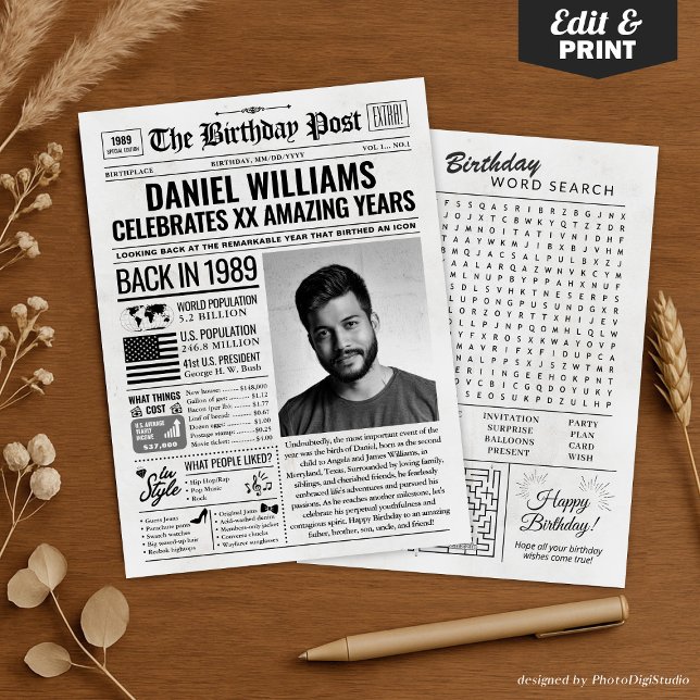 Personalizado de volta em cartão de aniversário de (Custom Back in 1989 Newspaper Birthday Card, Trend Holiday Card)