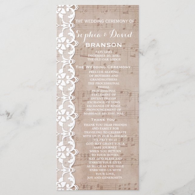 Personalizado do Programa Vintage Music Sheet & La (Frente)