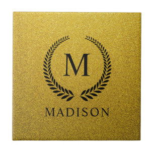 Personalizado Dourado Preto e Dourado Brilho Monog