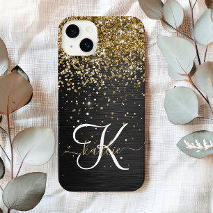 Personalizado Glitter Dourado Preto Monogramado