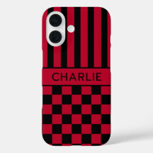 Personalizado Listrado Xadrez Preto e Vermelho