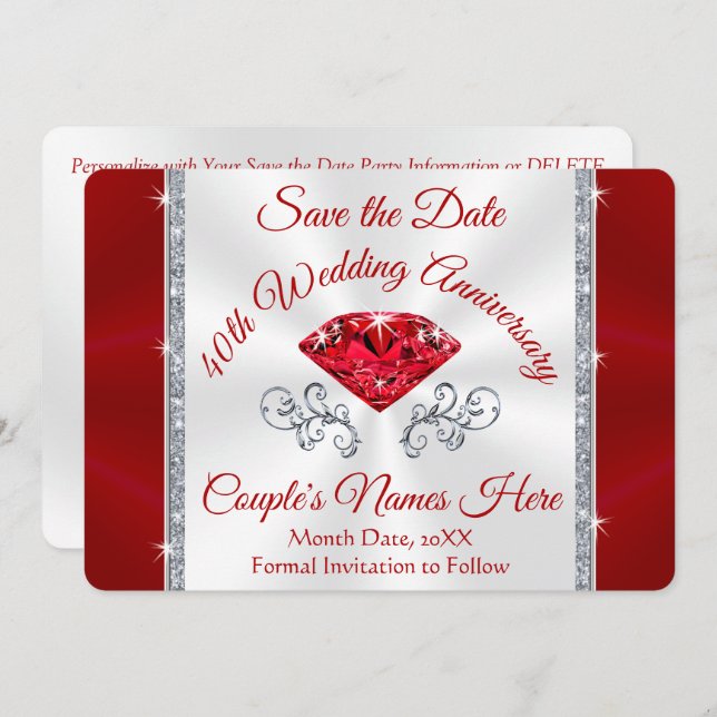 Personalizado maravilhoso, 40º Cartões salve a dat (Frente/Verso)