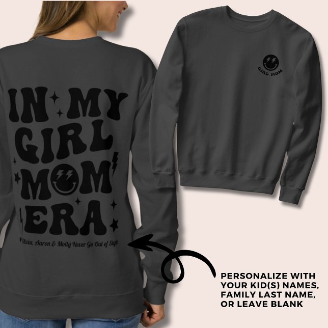 Personalizado Na Minha Menina, Mãe Era, Camisa Neg (In my girl mom ear sweatshirt in black on dark grey)