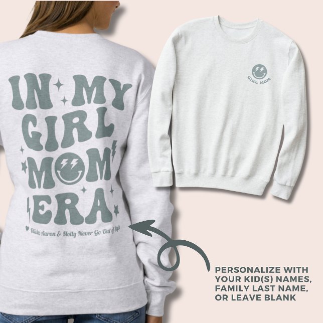 Personalizado Na Minha Menina, Mãe Era, O Suéter V (In my girl mom era personalized green and grey sweatshirt)