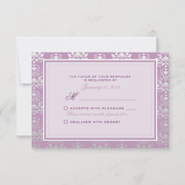 Personalizado para RSVP de Casamento tema damasco  (Frente)