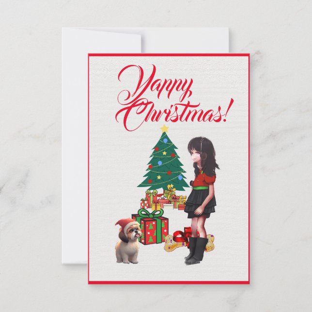Personalizado Shih Tzu Com Cartão Xmas De Rapariga (Frente)