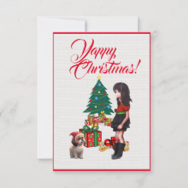 Personalizado Shih Tzu Com Cartão Xmas De Rapariga