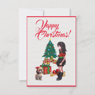 Personalizado Shih Tzu Com Cartão Xmas De Rapariga