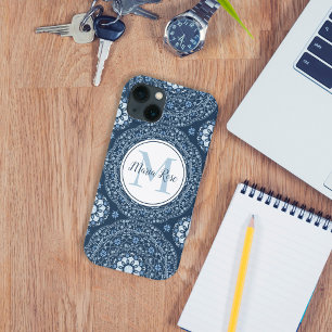 Personalizado Simples Mandala Azul do Monograma Mo