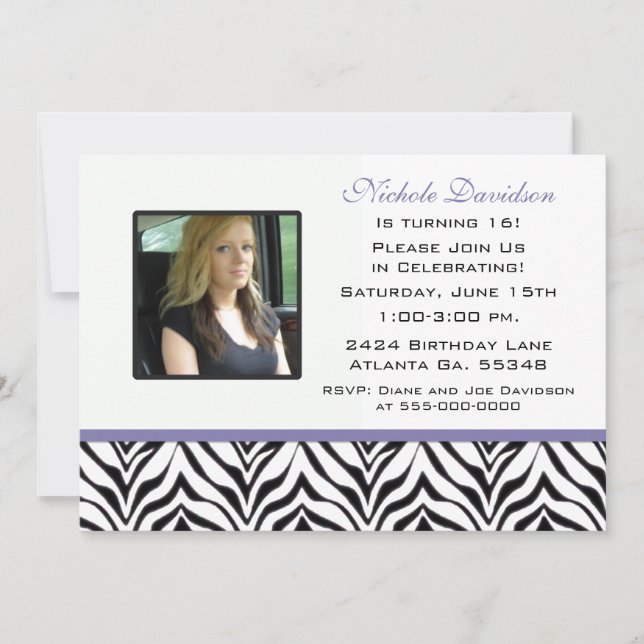 Personalizado: Zebra Sweet 16 Convite de festas (Frente)