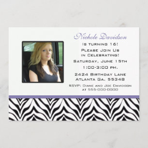 Personalizado: Zebra Sweet 16 Convite de festas