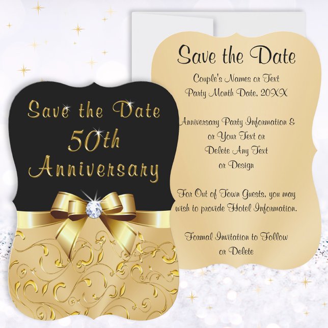 Personalizados, Cartões salve a data do 50º aniver (50th Anniversary Save the Date Cards. Black and Gold 50th Anniversary Party Ideas and Supplies. )