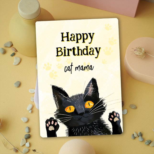 Personalizar Cartão de Aniversário Feliz de Gato P (Personalize Cute Black Cat Happy Birthday Card)