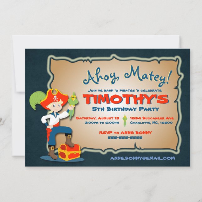 Personalizar Convite de Aniversário para Piratas B (Frente)
