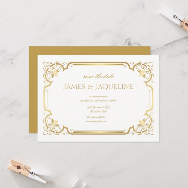 Personalizar data de casamento emoldurado em ouro  (Frente/Verso In Situ)