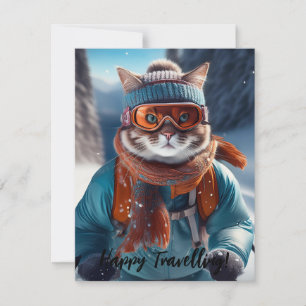 Personalizar Gato esquiando as encostas de neve