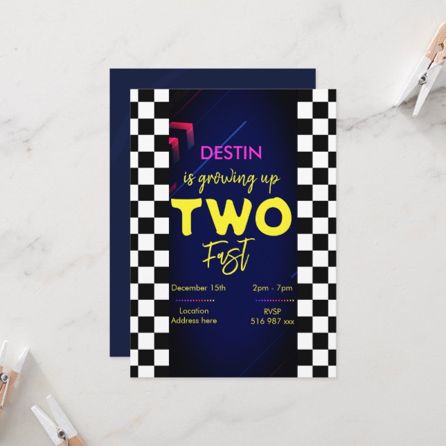 Personalizar o convite de dois anos rápidos (Frente/Verso In Situ)