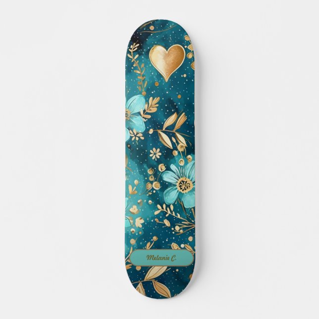 Personalizar o skate flexível teal e Dourado (Frente)