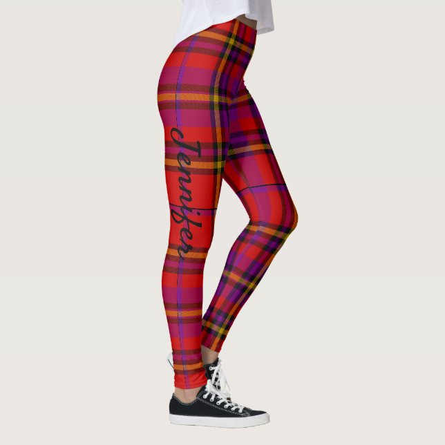 Personalizar Texto do Nome Leggings de Xadrez do T (Direita)