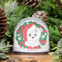 Personalizar: Urso Branco Fofo em Coroa de Natal