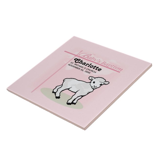 Personalizável, Batismo, Rosa, Menina, Cordeiro (Lateral)