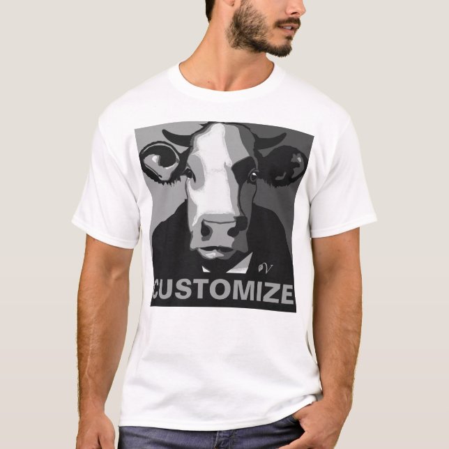 Personalizável! Camisa de Vaca de Pop Preta e Bran (Frente)