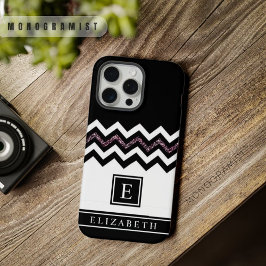 Personalizável Preto Branco Roxo Glitter Chevron