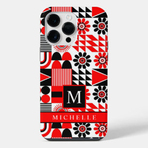 Personalizável Preto Vermelho Branco Geométrico