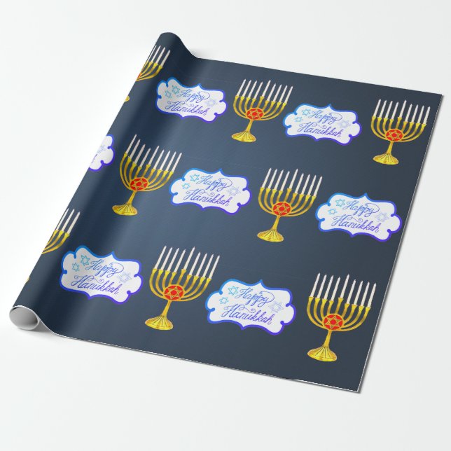 Personalize HANUKKAH * Azul * Papel de embrulho (Desenrolado)