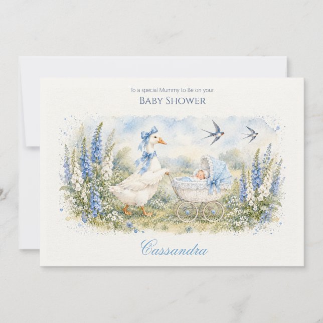 Personalize Mãe Gansa Carrinho de Bebê Azul Chuvin (Frente)