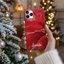 Personalize Modern Poinsettia High Poly Phone Case