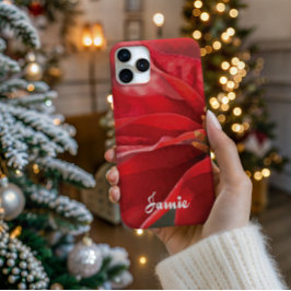 Personalize Modern Poinsettia High Poly Phone Case